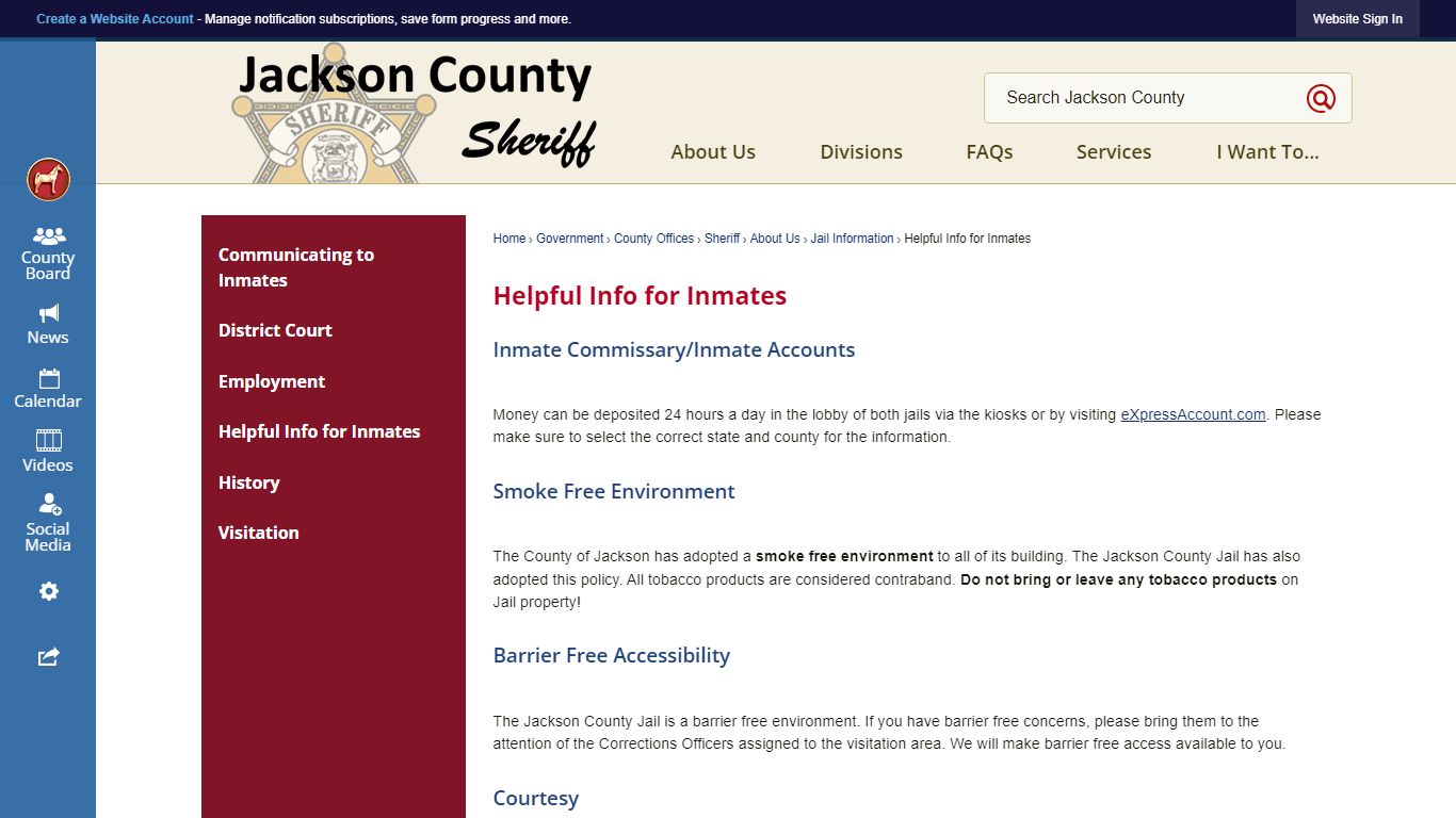 Helpful Info for Inmates | Jackson County, MI